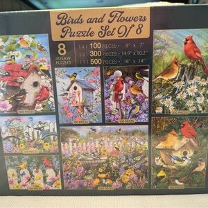 New/Sealed - Bird and Flowers Jigsaw Puzzles - Set of 8